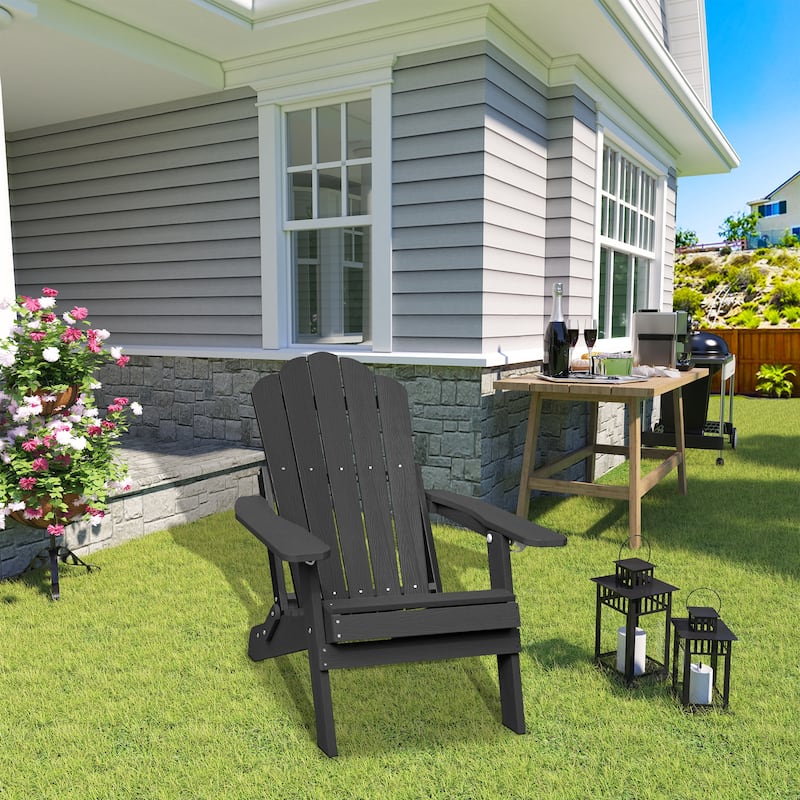 Clihome HIPS Folding Patio Adirondack Chair - Black