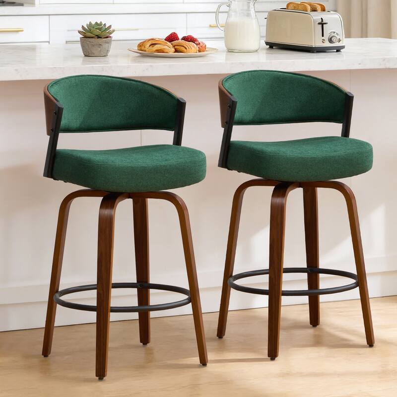 Upholstered Swivel Counter Height Bar Stool with Curved Back and Bentwood Frame - 37.2"H x 19.1"W x 20.5"D