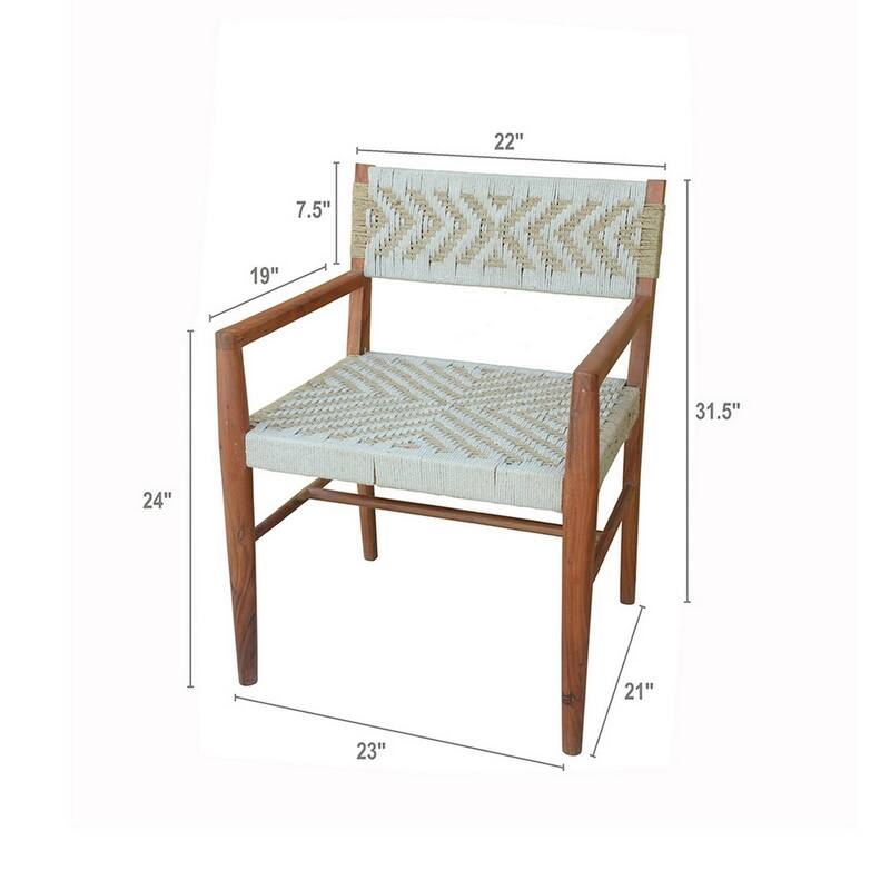 Kia 21 Inch Accent Armchair, Acacia Wood, Cotton Woven Design Natural Cream