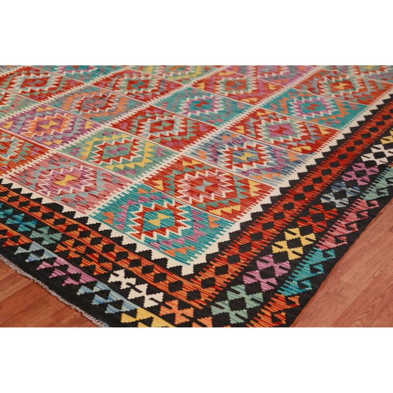 Multi-Color Kilim Oriental Area Rug Hand-Woven Geometric Wool Carpet - 10'1"x 13'1"