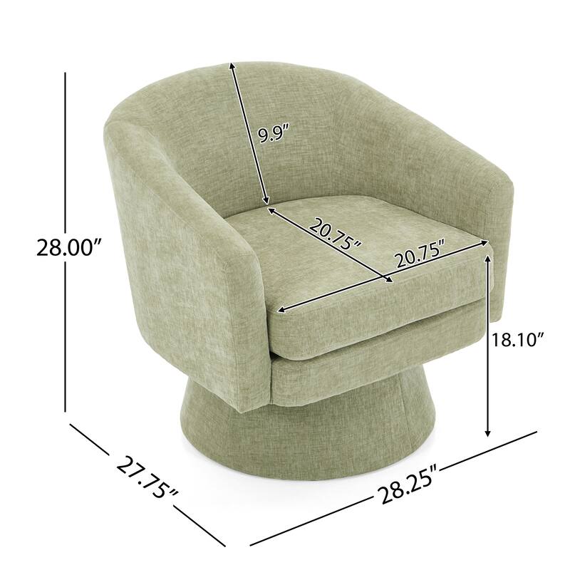 Contemporary Chenille Swivel Accent Chair, 360° Rotating Barrel Chair with Plush Cushioning for Living Room & Office, Green