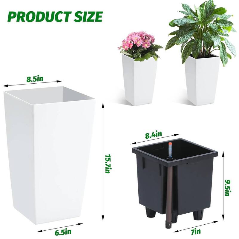 2PCS Garden Decor 16" Tall Indoor Outdoor Planters with Water Level Monitor