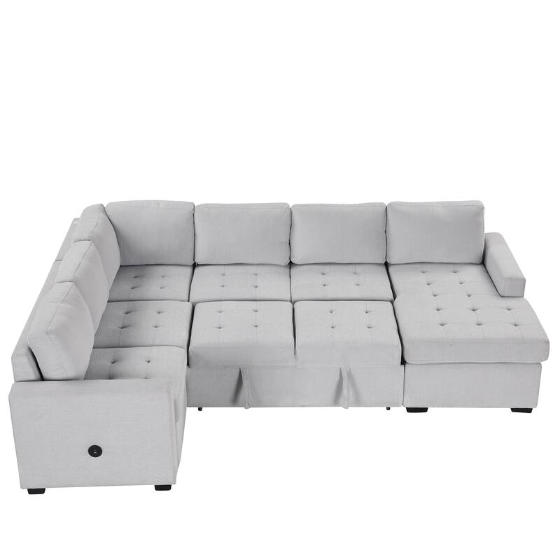 108.3" Polyester Sleeper Sectional Sofa with USB & Type-C
