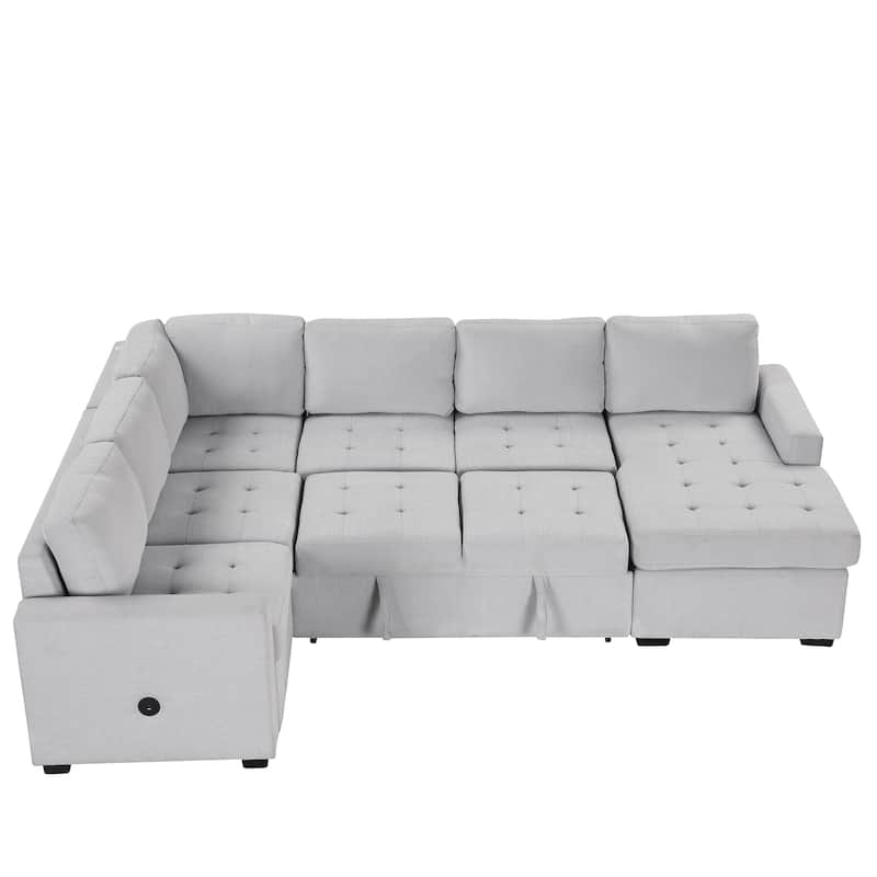 108.3'' Spacious U-Shape Sectional Sofa for 6, Pull-Out Bed, Lounge Chair with USB & Type-C Ports