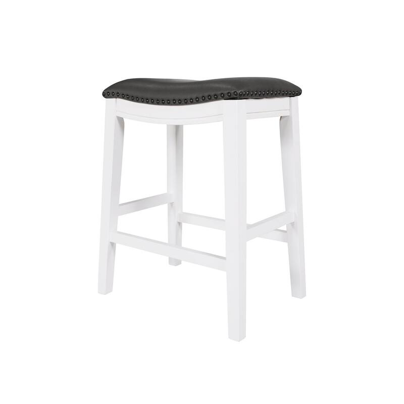 DTY Indoor Living Aurora Saddle Stool -25" Counter Stool, White/Dark Gray PU, Set of 2