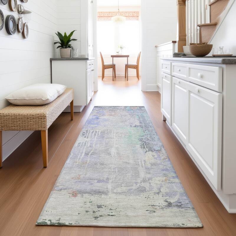 Premium Washable Super Soft Abstract Watercolor Mayfield Rug - Purple - 2'3" x 7'6"