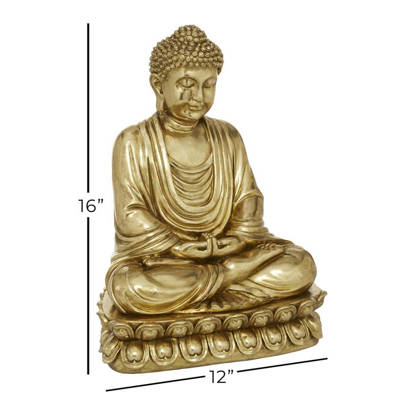 Polystone Buddha Meditating Decorative Sculpture with Engraved Carvings - Silver, Copper, Gold - Roche River Decor