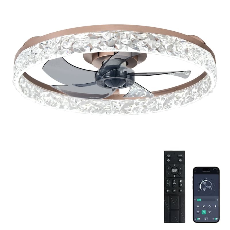 Low Profile Ceiling Fan with Light: 20-16 Inch, App Remote Control, Dimmable 3 CCT LED, 6 Wind Speeds, Ultra Quiet - 20-inch - Brown