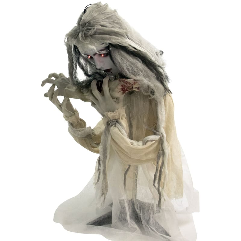 Haunted Hill Farm 31 In. Groundbreaker Animatronic Bride, Indoor/Outdoor Halloween Decoration, Flashing Red Eyes, Battery