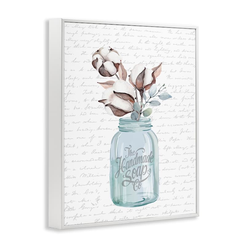 Stupell Handmade Soap Jar Cotton Flower Bathroom Word Design Framed Wall Art, Design By Artist Lettered and Lined - Grey