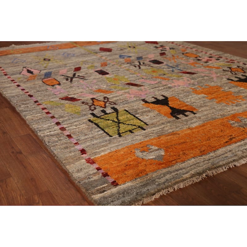 Geometric Moroccan Oriental Area Rug Handmade Brown Wool Carpet - 5'9" x 7'7" - 5'9" x 7'7" - Brown