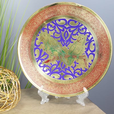 Natural Geo Relaxed Parrots Decorative Brass Accent Plate