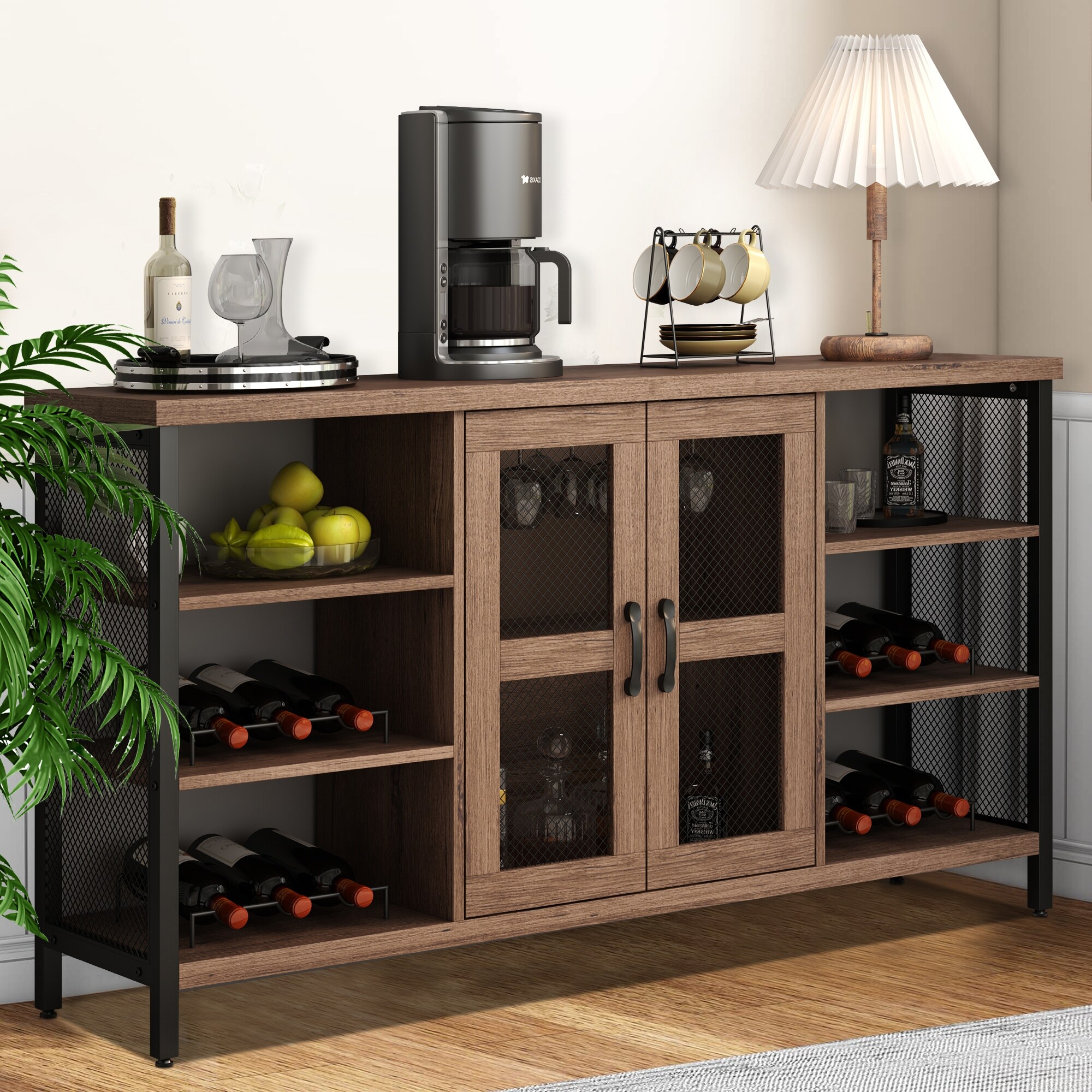 Industrial Wine Bar Cabinet Wood Buffet Cabinet Wine Rack Sideboard 55 W Bed Bath Beyond 36061697