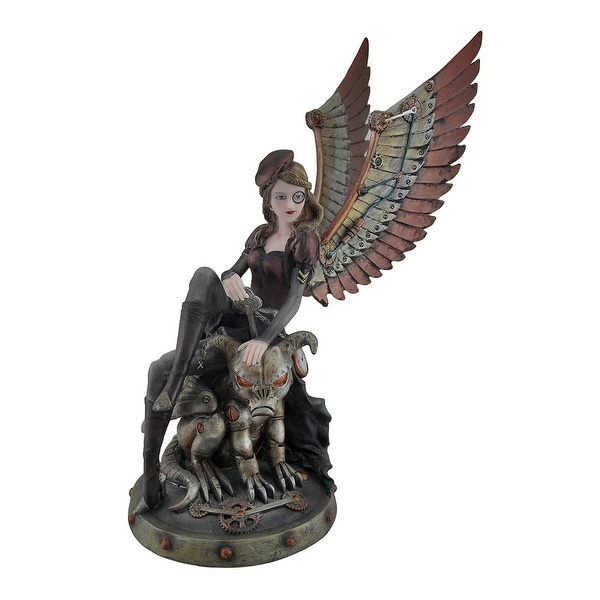 Steampunk Angel and Demon Dog Decorative Statue - 14.5 X 11 X 6 inches