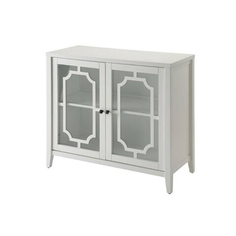 White Wood Venetian Buffet Cabinet with Glass Panel Doors - 15 in. D x 34 in. W x 30 in. H