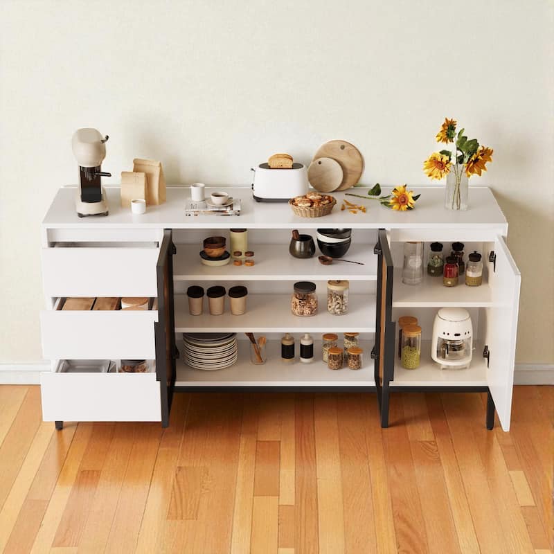 Buffet Storage Cabinet with 3 Drawers and Double Doors, Kitchen Sideboard Console for Dining Room.