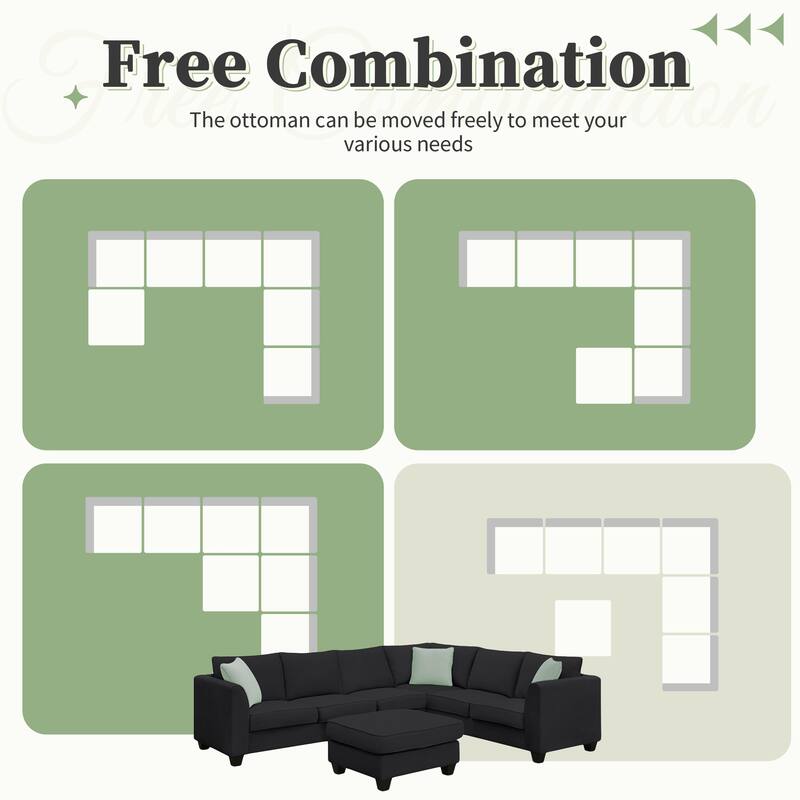 L Shape Modular Sectional Corner Couch Set with 3 Pillows, Ottoman
