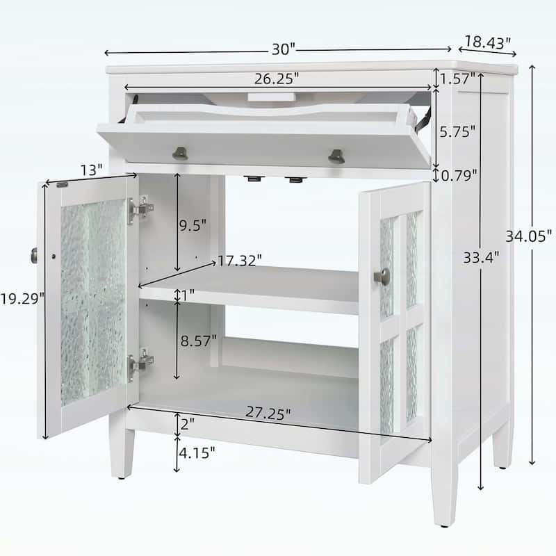 30-Inch Bathroom Vanity with Ceramic Sink,Adjustable Shelf,Tip-Out Tray,Wood Legs