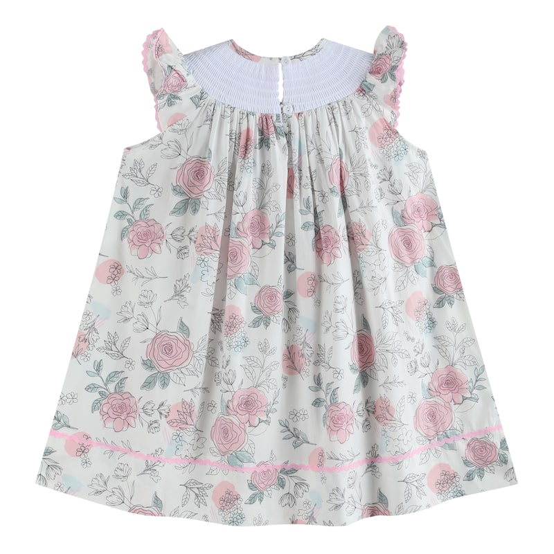Lil Cactus White and Pink Floral Smocked Bishop Dress
