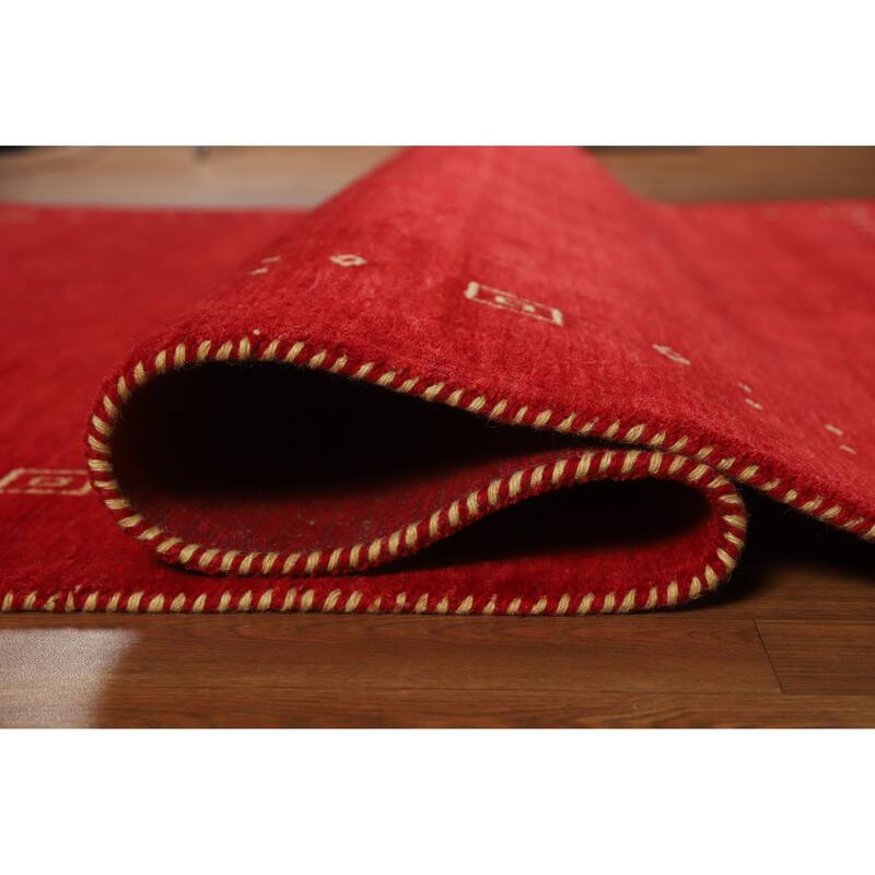 Tribal Red Gabbeh Indian Area Rug Hand-Knotted Wool Carpet - 5'10" x 7'9"