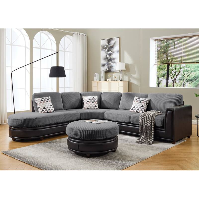 Oversized Corduroy With Faux Leather Modular Sectional