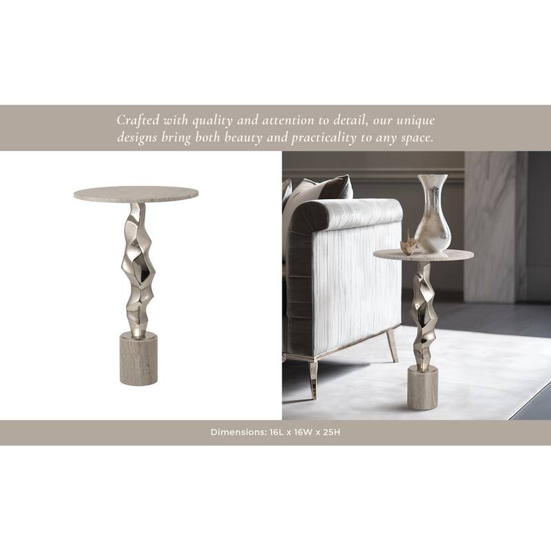 Sagebrook Home Luxurious 25" Aluminum & Marble Accent Table - 16" x 16" x 25"