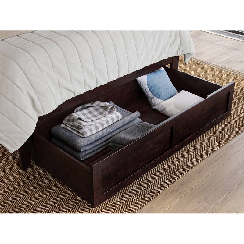Solid Wood Platform Bed - Full Size Espresso - Storage Drawer & Charging Station - Modern Minimalist Design
