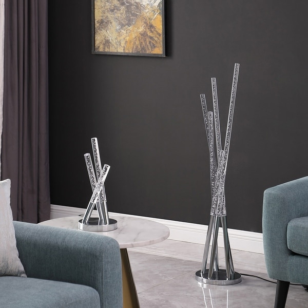 Modern Silver Chrome Floor Lamp with Acrylic Bubble Tubular LED Shades and Step On Switch