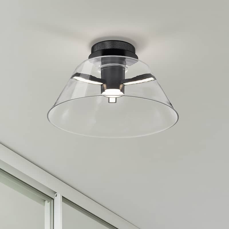 Edmond - 17 Inch LED Semi Flush - Matte Black with Clear Glass
