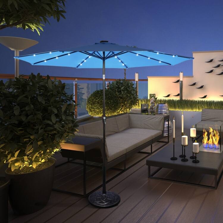 10' Solar LED Lighted Patio Market Umbrella Shade Tilt Adjustment Crank