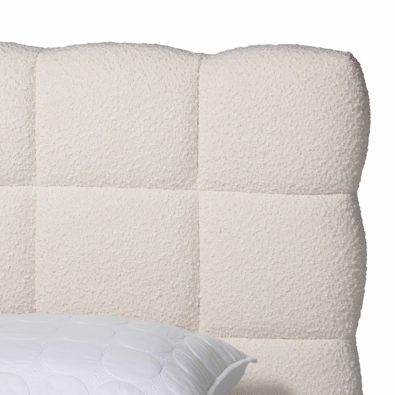 Ralayna Modern Luxe Ivory Boucle Fabric Queen Size Bed