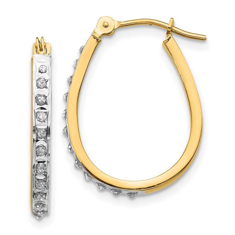 Curata 14k White Gold Polished Diamond Fascination Oval Hinged Hoop Earrings - 18x2mm Wide