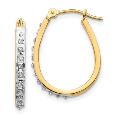 Curata 14k White Gold Polished Diamond Fascination Oval Hinged Hoop Earrings - 18x2mm Wide