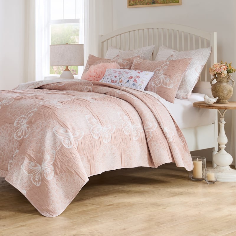 Greenland Home Mariposa Garden Dahlia Reversible Matelassé Coverlet Set