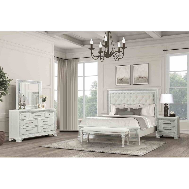 Royal Creamy White Finish 5PC Bedroom Furniture Set