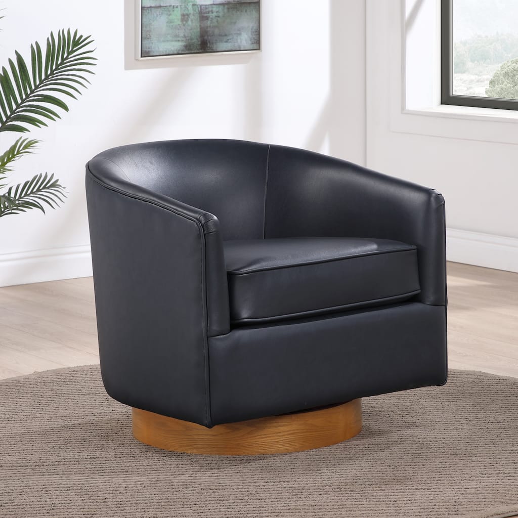 Ingram Faux Leather Wood Base Barrel Swivel Chair by Greyson Living
