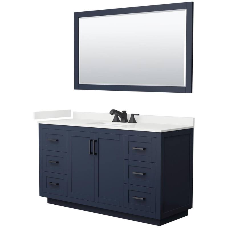 Wyndham Collection WCF292960S-QTZ-US3M58 Miranda 60" Free Standing - Dark Blue / White Quartz Top / Matte Black