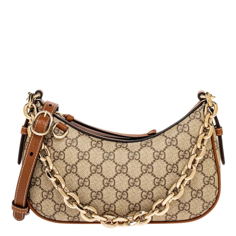Gucci GG Emblem Small Shoulder Bag - Beige and Dark Brown with Brown