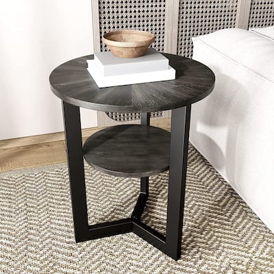 End Table Solid Wood 2-Tier Circle Side Table Nightstand - 19'3" x 24"