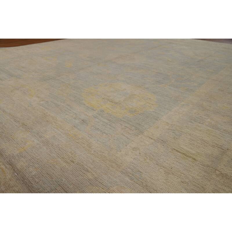 Blue Floral Oushak Turkish Area Rug Hand-Knotted Wool Carpet - 8'4"x 10'0" - 8'4"x 10'0" - Blue