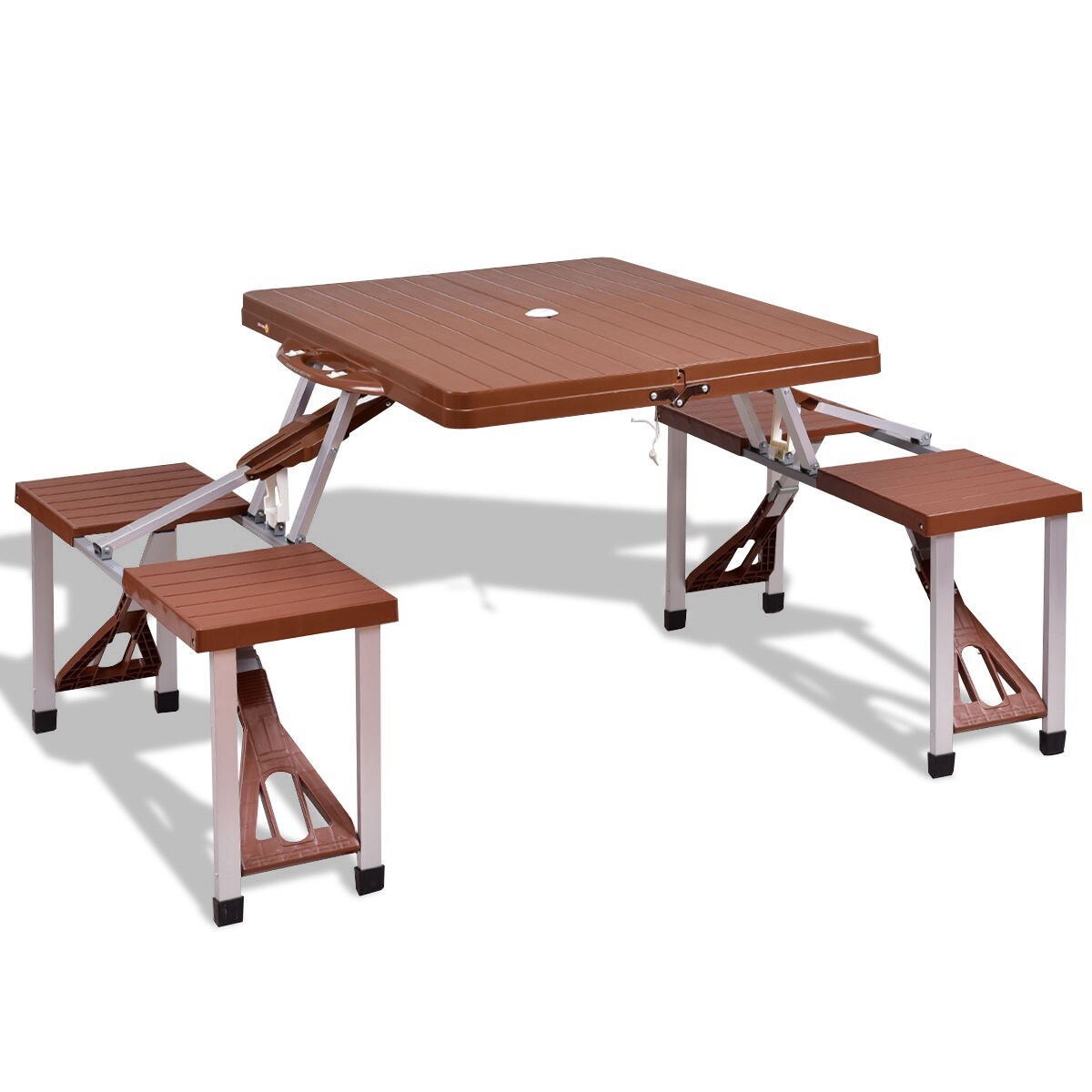 Shop Outdoor Foldable Aluminum Picnic Table With Bench Seats Overstock 30089969