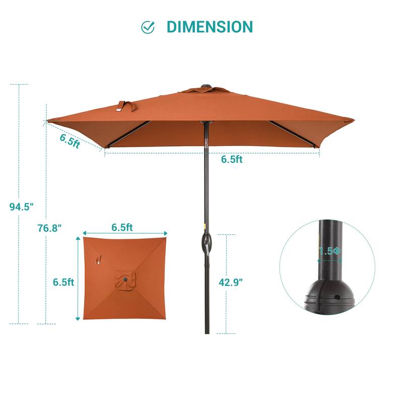 BONOSUKI 6.5x6.5Ft Patio Market Umbrella Weather-Resistant Frame