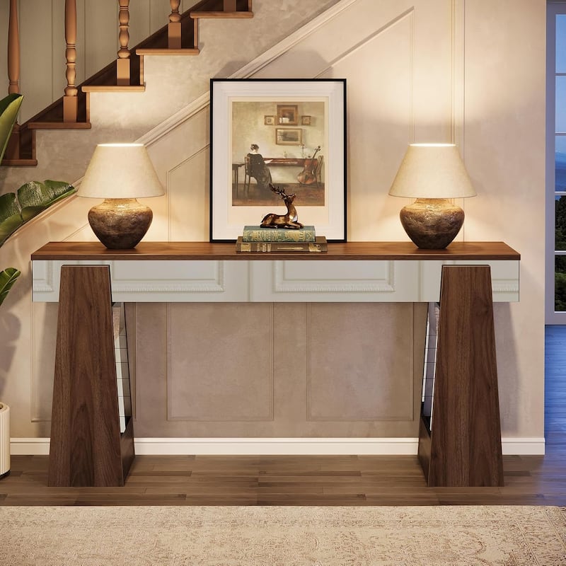 Mirrored Console Table with Thickened Legs,Long Behind Couch Sofa Table for Entrance