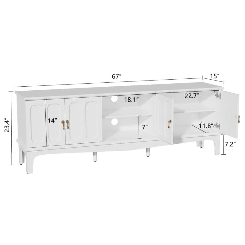 67" Mid-Century Modern TV Stand with Storage Cabinets & Open Shelves