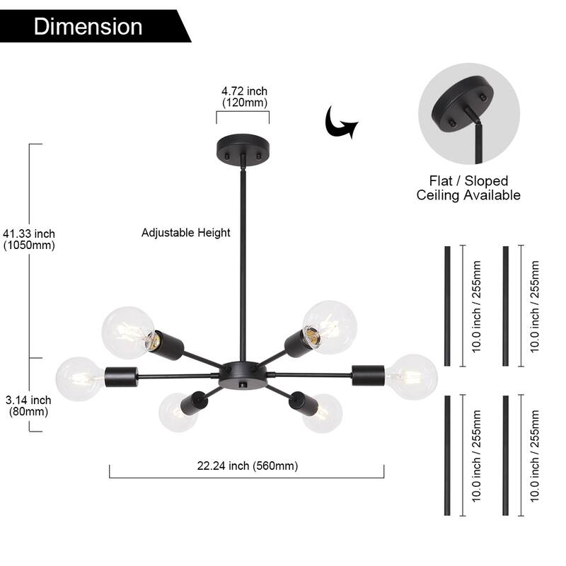 Modern Sputnik Chandelier 6 Lights Mid Century Ceiling Light