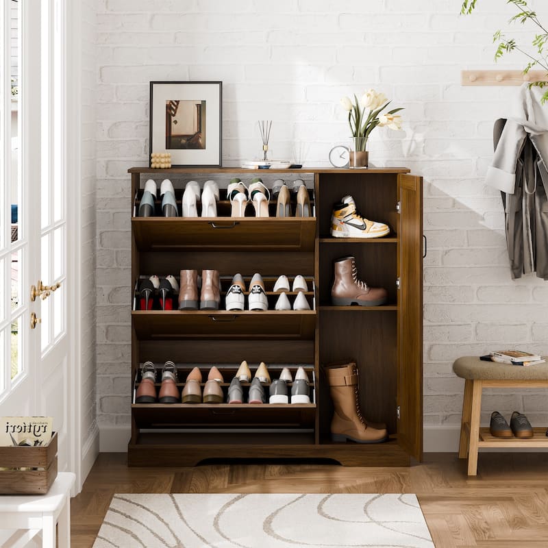 28 Pair Large Shoe Storage Cabinet with Adjustable Shelves - 48.8'' H X 46.9'' W X 10.2'' D