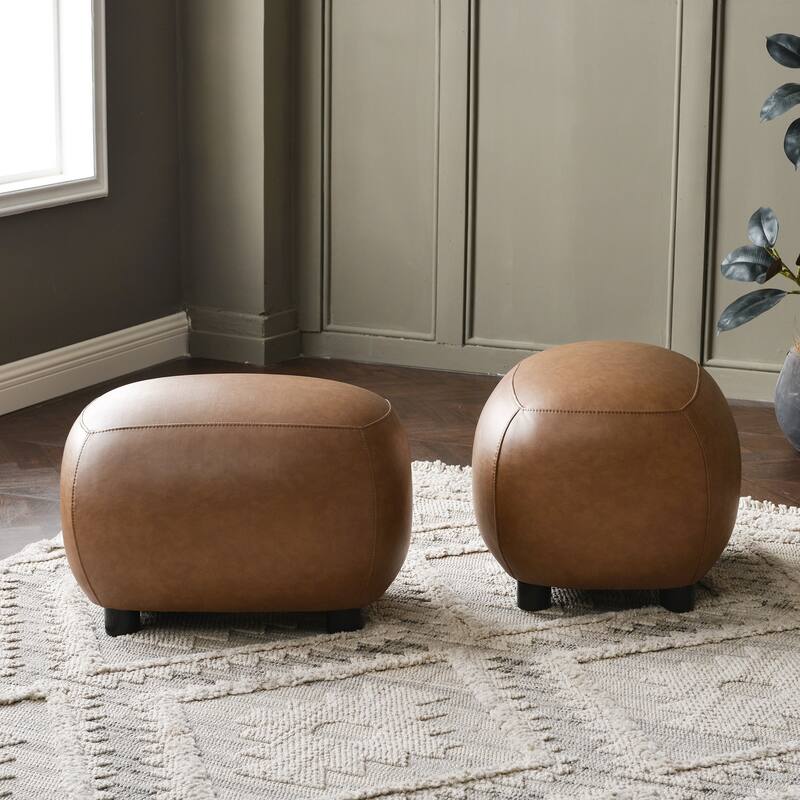 KINWELL 23" Wide Faux Leather Upholstered Ottoman Footrest, PU Entryway Footstool