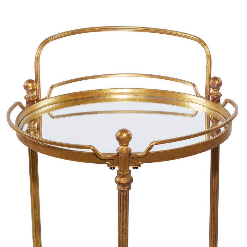 Metal Rolling 2 Mirrored Shelves Bar Cart with Wheels and Handle - Brass - Roche River Decor - 18"W x 19"L x 31"H
