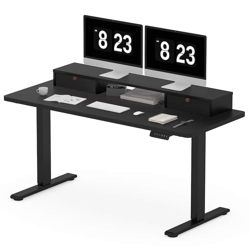 FlexiSpot 48"x24"/55"x24" Ergonomic Height Adjustable Standing Desk with 2 Drawers, Monitor Stand Computer Desk