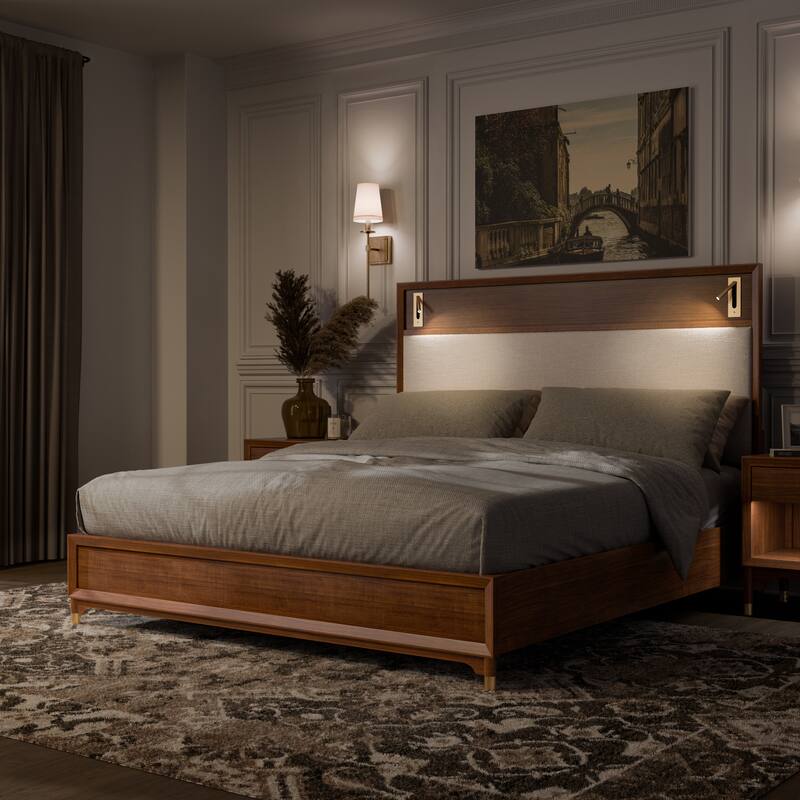 Furniture of America Forma Mid-Century Modern 2-Piece Walnut Solid Wood Platform Bedroom Set